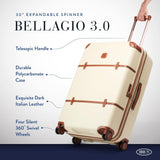 Bric's Bellagio 3.0 Spinner Trunk - Luxury Hardshell Check In Luggage with Large Wheels, Telescopic Handle, Leather Detailing - Expandable Rolling Suitcase - 30", Cream