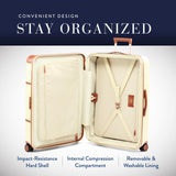 Bric's Bellagio 3.0 Spinner Trunk - Luxury Hardshell Check In Luggage with Large Wheels, Telescopic Handle, Leather Detailing - Expandable Rolling Suitcase - 30", Cream