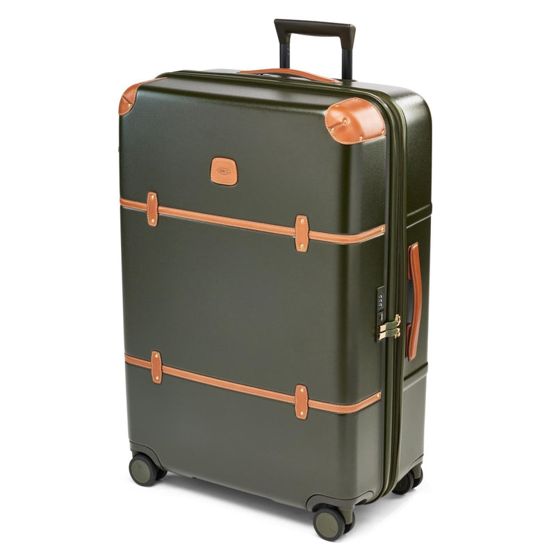 Bric's Bellagio 3.0 Spinner Trunk - Luxury Hardshell Check In Luggage with Large Wheels, Telescopic Handle, Leather Detailing - Expandable Rolling Suitcase - 30", Olive