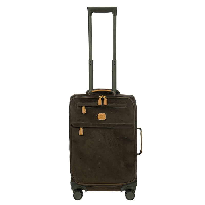 Bric's Life Tropea Carry On Spinner Luggage - Luxury Lightweight Suitcase with Spinner Wheels and Faux Suede Finish - 21", Olive