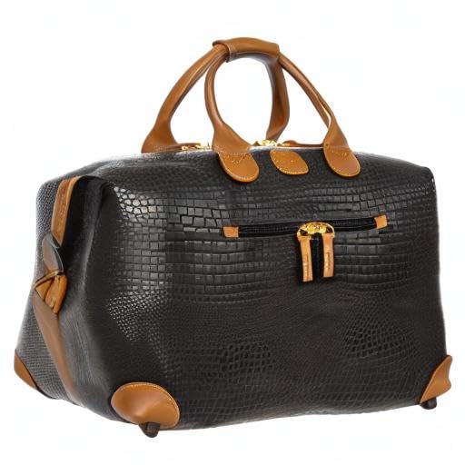 Bric’s My Safari Rolling Duffel Bag – Luxury Water - Resistant Coated PVC Travel Bag with Wheels, Leather Trim, TSA Lock, Carry - On Luggage - 18 Inch, Black