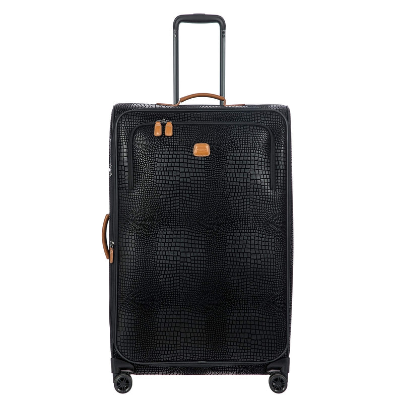 Bric's My Safari Spinner Suitcase, Lightweight Expandable Leather Shell Luggage with Smooth 360° Wheels and TSA Lock - 28 Inch, Black