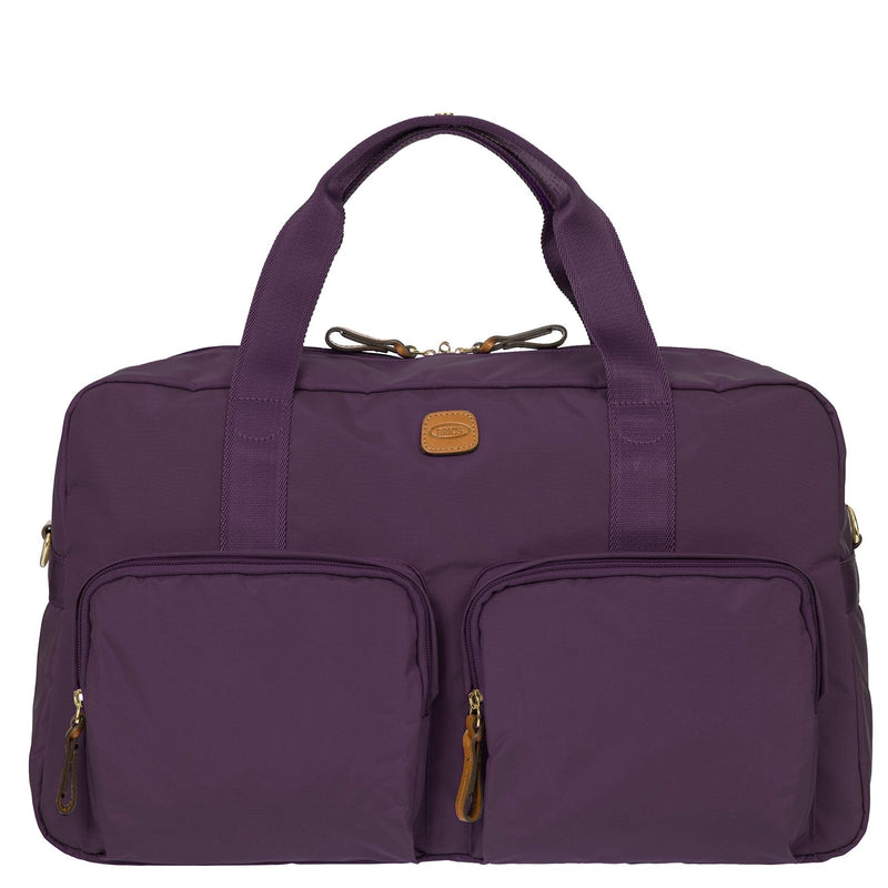 Bric’s X - Bag 18 - Inch Cargo Carry - On Duffle, Water - Resistant Satin Nylon Travel Bag with Leather Handles, Laptop Sleeve, Front Zip Pockets and Luggage Pass - Through - Violet