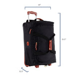 Bric’s X - Bag 21” Rolling Duffel – Water - Resistant Recycled Nylon Carry - On with Silent Wheels, Leather Details, Exterior Zipped Pocket, Garment Straps & Detachable Shoulder Strap – Black