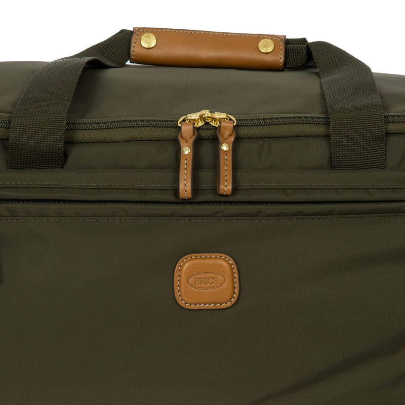 Bric’s X - Bag 21” Rolling Duffel – Water - Resistant Recycled Nylon Carry - On with Silent Wheels, Leather Details, Exterior Zipped Pocket, Garment Straps & Detachable Shoulder Strap – Olive