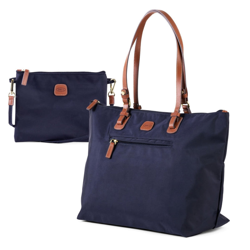 Bric's X - Collection Sportina Large 3 - in - 1 Tote Bag - Water - Resistant Recycled Nylon Travel Carry - On Bag with Adjustable Strap and Luggage Pass - Through - Detachable Pouch Included - Navy