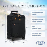 Bric's X - Travel 21” Carry - On Spinner – Luxury Softside Luggage with 360° Wheels, Recycled Water - Resistant Fabric, Interior Pockets, and Leather Details – Black