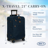 Bric's X - Travel 21” Carry - On Spinner – Luxury Softside Luggage with 360° Wheels, Recycled Water - Resistant Fabric, Interior Pockets, and Leather Details – Navy