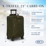 Bric's X - Travel 21” Carry - On Spinner – Luxury Softside Luggage with 360° Wheels, Recycled Water - Resistant Fabric, Interior Pockets, and Leather Details – Olive