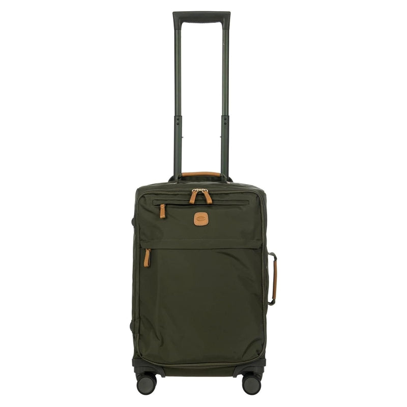 Bric's X - Travel 21” Carry - On Spinner – Luxury Softside Luggage with 360° Wheels, Recycled Water - Resistant Fabric, Interior Pockets, and Leather Details – Olive