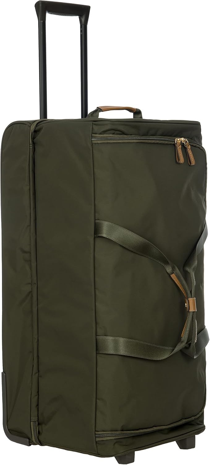 Bric's X - Travel 30 - Inch Rolling Shoe Duffle, Wheeled Travel Bag with Dual - Access Shoe Compartment, Telescoping Handle, Tie - Down Straps and Leather Top Handle – Olive