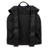 Bric's X - Travel Piccolo City Backpack 10", Water - Resistant Satin Nylon Daypack with Leather Details, Drawstring Closure, Adjustable Straps and Multi - Pocket Organization - Black