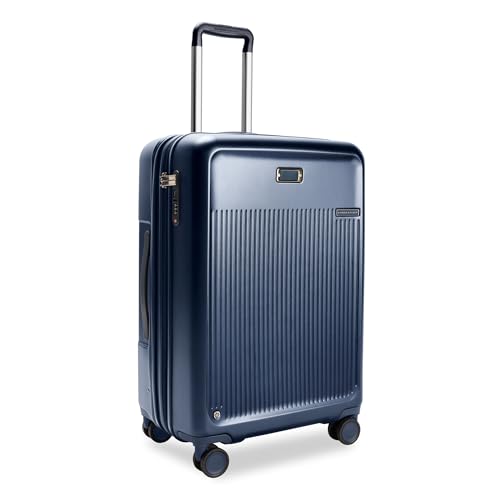 Briggs & Riley 27" Medium Expandable Spinner - Checked Luggage for Travel, Suitcases with Wheels, Hardside Rolling Bag for Men & Women, Self-Repairing Zipper - Sympatico Collection, Navy