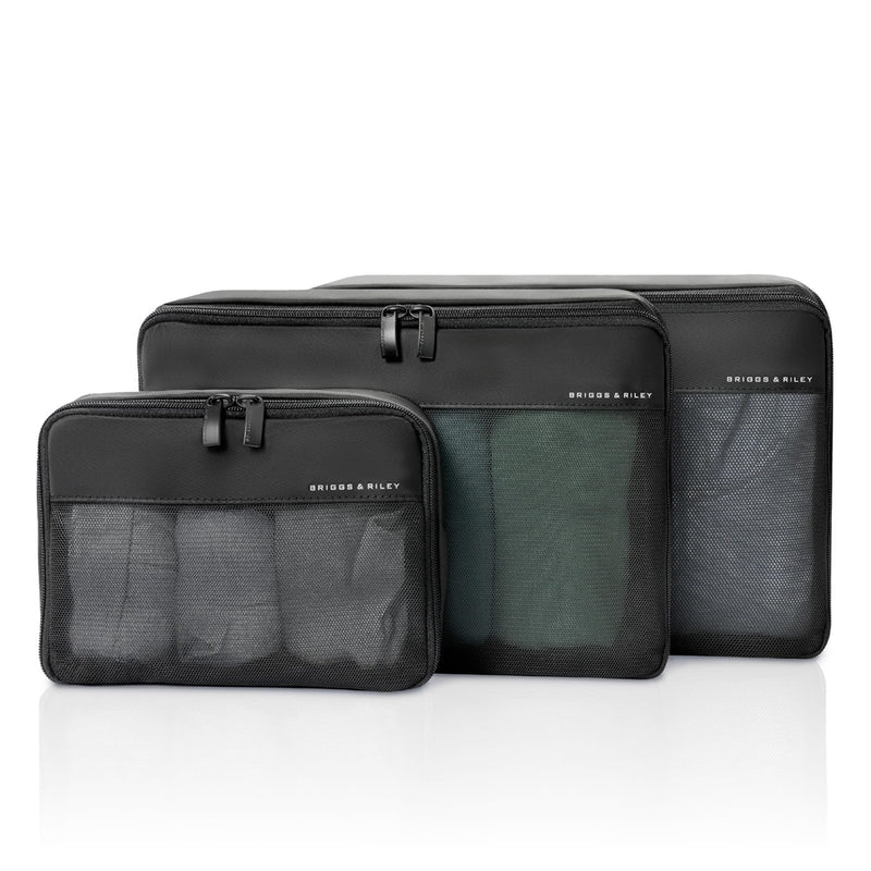 Briggs & Riley Carry On Compression Packing Cube Set - Bag Organizer for Suitcase & Luggage, Travel Essentials for Women & Men, Pack Accessories for Vacation, Maximize Storage Space - 3 - Piece, Black