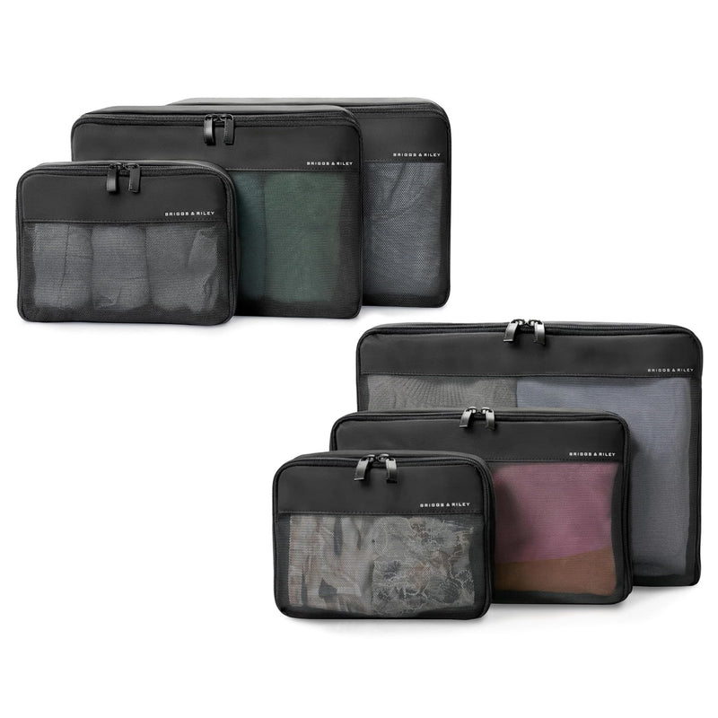 Briggs & Riley Compression Packing Cube Sets for Carry On & Checked Luggage - Bag Organizers for Suitcases, Travel Essentials for Women & Men, Pack Accessories for Vacation - 6 - Piece, Black