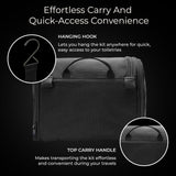 Briggs & Riley Deluxe Hangable Kit - Hanging Toiletry Travel Bag for Women & Men, Organizer for Bathroom Accessories, Makeup, & Skincare, Dopp Kit for Vacation - Baseline Collection, Black