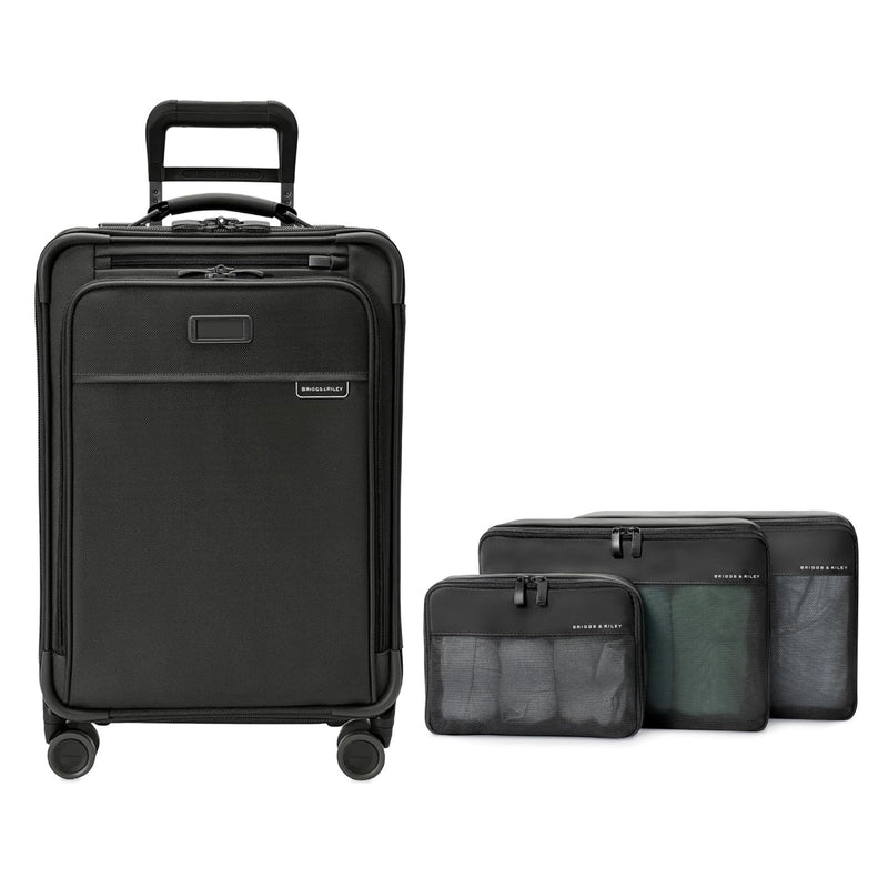 Briggs & Riley Essential 22" Carry On Expandable Spinner & Compression Packing Cube Set - Luggage for Travel, Suitcase with Wheels, for Men & Women, 3 - Piece Bag Organizers - Black