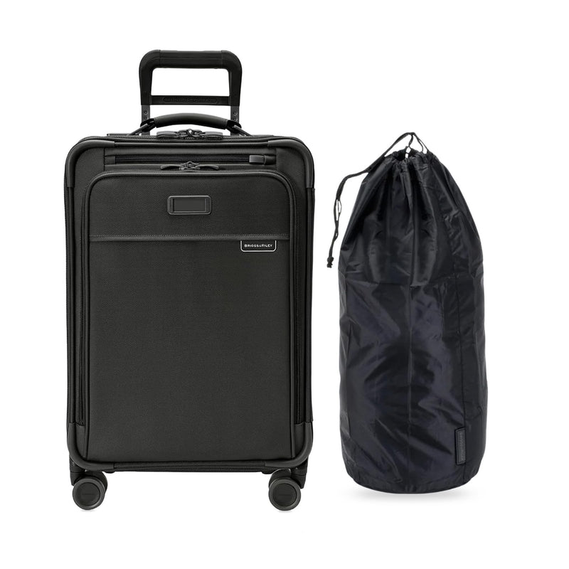 Briggs & Riley Essential 22" Carry On Expandable Spinner & Laundry Bag with Drawstring - Luggage for Travel, Suitcase with Wheels, Rolling Bag for Men & Women, Separate Used & Clean Clothes - Black