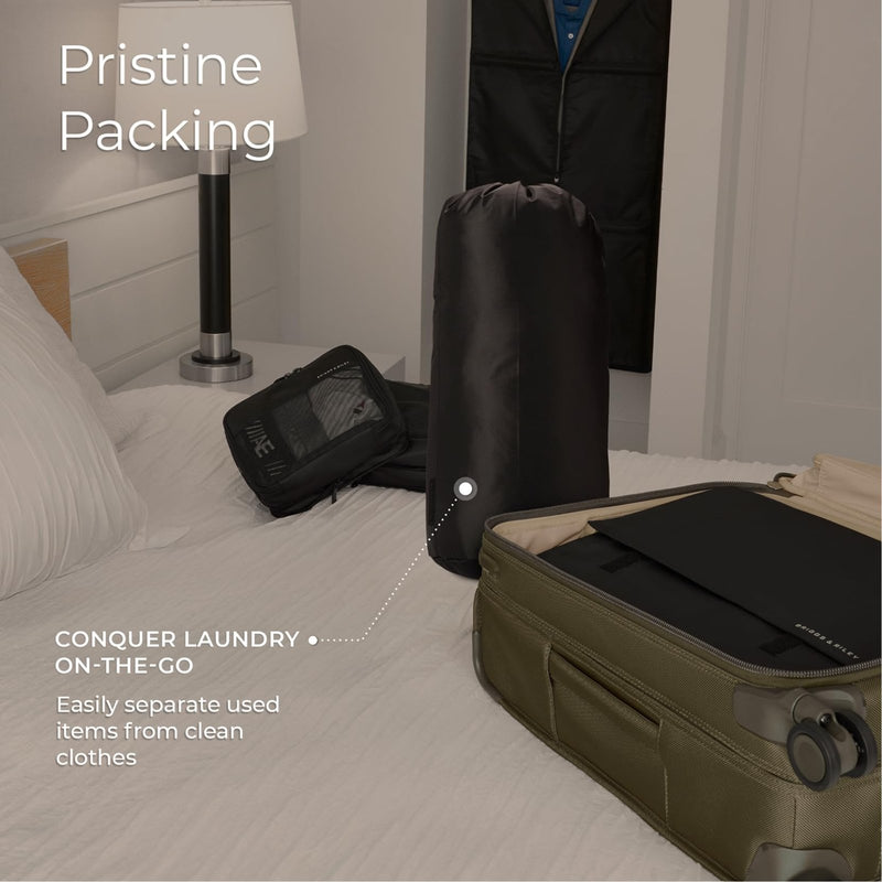 Briggs & Riley Essential 22" Carry On Expandable Spinner & Laundry Bag with Drawstring - Luggage for Travel, Suitcase with Wheels, Rolling Bag for Men & Women, Separate Used & Clean Clothes - Black