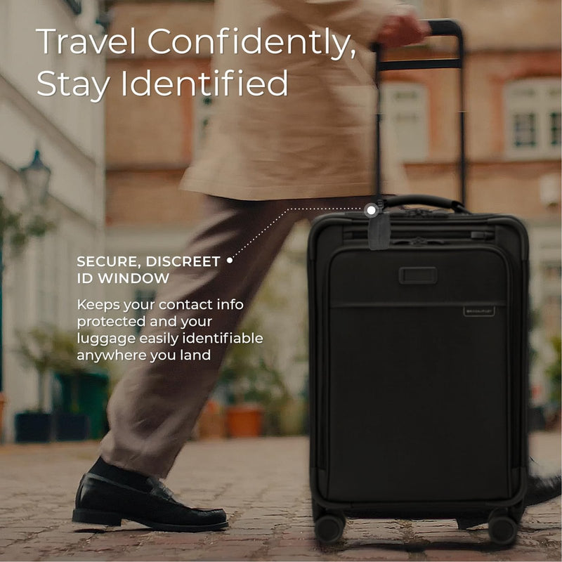 Briggs & Riley Essential 22" Carry On Expandable Spinner & Leather Luggage ID Tag for Men & Women - Suitcase with Wheels, Softside Rolling Bag for Travel, Identification Tag Accessory for Baggage