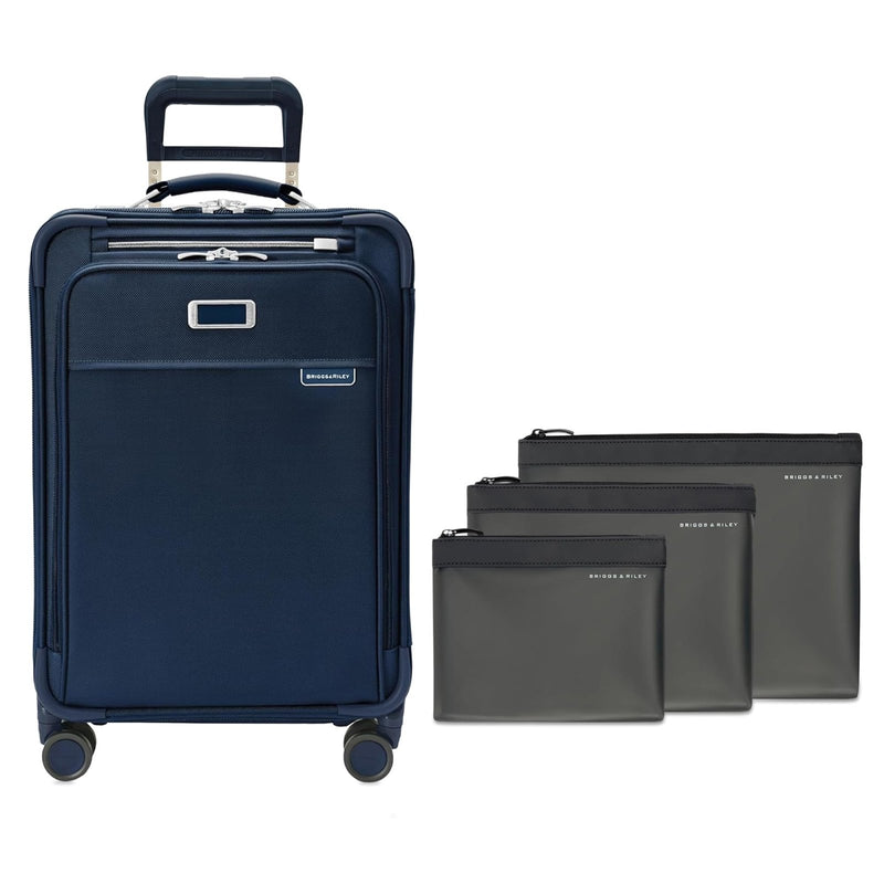 Briggs & Riley Essential 22" Carry On Expandable Spinner & Translucent Pouch Set - Luggage for Travel, Suitcase with Wheels, Softside Rolling Bag for Men & Women, Toiletry Organizer Bags for Vacation
