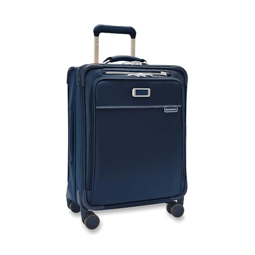 Briggs & Riley Global 21" Carry On Expandable Spinner - Luggage for International Travel, Suitcases with Wheels, Softside Rolling Bag for Men & Women, Self-Repairing Zipper - Baseline Collection, Navy