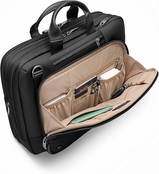 Briggs & Riley Medium Expandable Briefcase - Laptop Bag for Work & Travel, Briefcases for Men & Women, Includes Shoulder Strap, Self - Repairing Zipper, Fits up to 15" Computer - @work Collection, Black