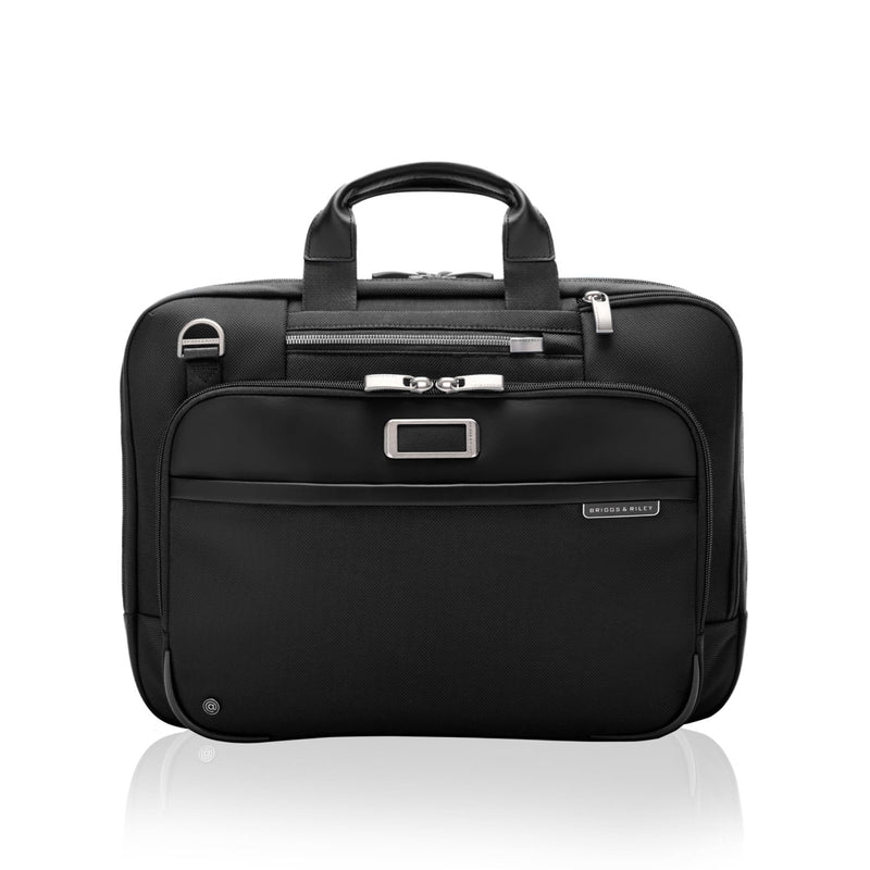 Briggs & Riley Medium Expandable Briefcase - Laptop Bag for Work & Travel, Briefcases for Men & Women, Includes Shoulder Strap, Self - Repairing Zipper, Fits up to 15" Computer - @work Collection, Black