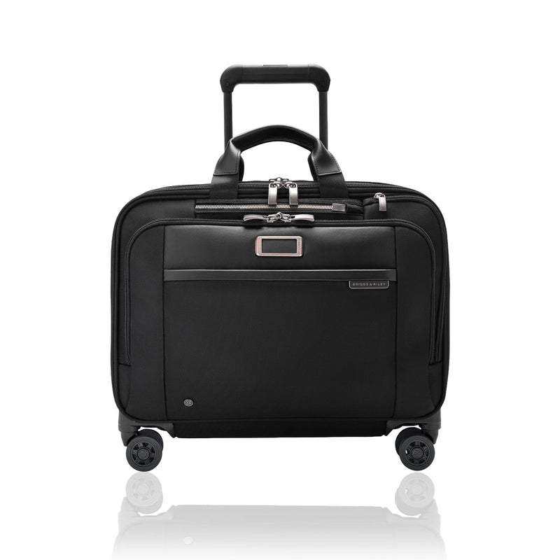Briggs & Riley Medium Spinner Briefcase - Carry On Luggage for Travel, Suitcase with Wheels, Softside Rolling Bag for Men & Women, Fits up to 14" Laptops, Interlocking Handle - @work Collection, Black