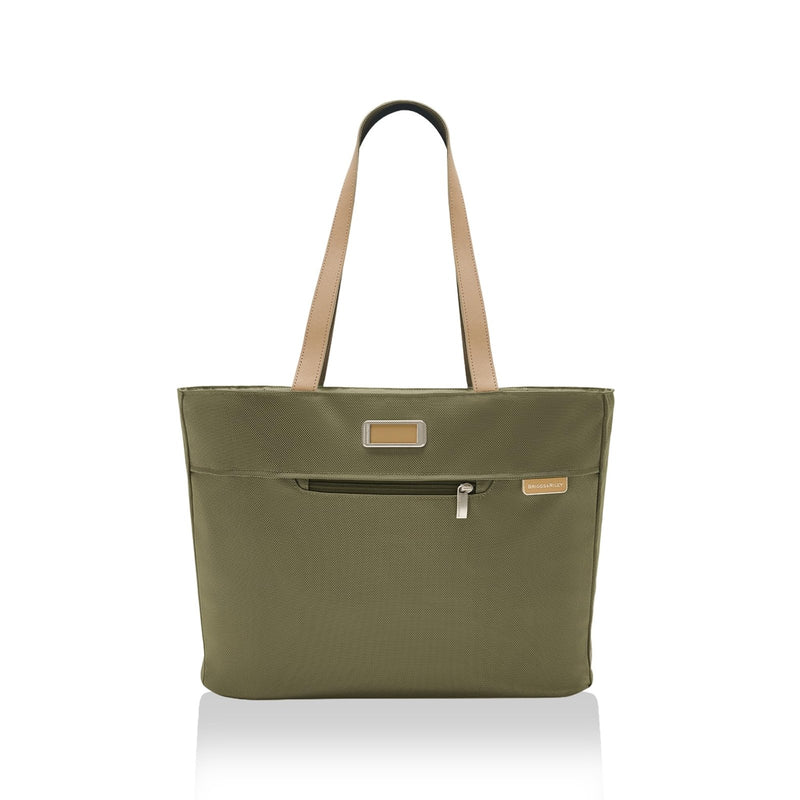 Briggs & Riley Traveler Tote Bag for Women & Men - Nylon Tote Bag for Weekend Travel & Work, Carry On Handbag, Smooth Zipper Closure, Leather Touchpoint - Baseline Collection, Olive