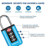 BRILLIRARE 2 Pack TSA Approved Luggage Locks, Combination Travel Padlock, 3 - Digit Waterproof Lock, TSA Accepted Outdoor Keyless Resettable Lock for Lockers, Bags, Backpack, Gym, Gate - Blue