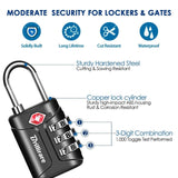 BRILLIRARE 4 Pack TSA Approved Luggage Locks, Combination Travel Padlock, 3 - Digit Waterproof Lock, TSA Accepted Outdoor Keyless Resettable Lock for Lockers, Bags, Backpack, Gym, Gate - Black