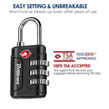 BRILLIRARE 4 Pack TSA Approved Luggage Locks, Combination Travel Padlock, 3 - Digit Waterproof Lock, TSA Accepted Outdoor Keyless Resettable Lock for Lockers, Bags, Backpack, Gym, Gate - Black