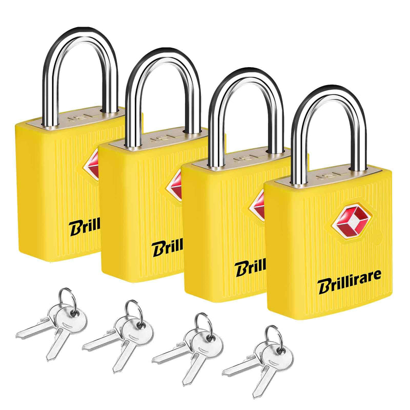 BRILLIRARE 4 Pack TSA Approved Luggage Locks with Keys, Travel Padlock, Zinc Alloy Waterproof Keyed Lock, TSA Outdoor Metal Lock for Lockers, Bags, Backpack, Gym, Gate - Yellow