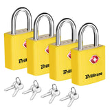 BRILLIRARE 4 Pack TSA Approved Luggage Locks with Keys, Travel Padlock, Zinc Alloy Waterproof Keyed Lock, TSA Outdoor Metal Lock for Lockers, Bags, Backpack, Gym, Gate-Yellow