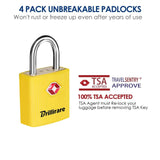 BRILLIRARE 4 Pack TSA Approved Luggage Locks with Keys, Travel Padlock, Zinc Alloy Waterproof Keyed Lock, TSA Outdoor Metal Lock for Lockers, Bags, Backpack, Gym, Gate - Yellow