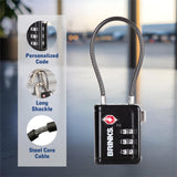 Brinks TSA Accepted Indicator Luggage Lock, Black - Resettable 3 - Dial Combination, 2.5 inch Long Cable Shackle, New More Secure TSA008 Key, 4 Pack