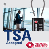 Brinks TSA Accepted Indicator Luggage Lock, Black - Resettable 3 - Dial Combination, 2.5 inch Long Cable Shackle, New More Secure TSA008 Key, 4 Pack