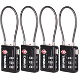 Brinks TSA Accepted Indicator Luggage Lock, Black - Resettable 3 - Dial Combination, 2.5 inch Long Cable Shackle, New More Secure TSA008 Key, 4 Pack