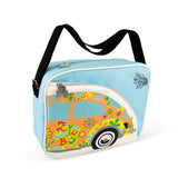 BRISA VW Collection - Volkswagen Shoulder Travel Messenger Bag with Beetle Bug Motif (Flower/Blue)