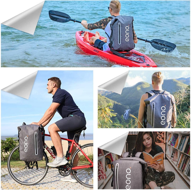 BRONZY Hiking Backpack 35L Roll Top Closure Waterproof Daypack,Outdoor Sport Boating,Camping,Fishing Backpack for Men Women (Grey)