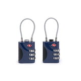 Brookstone Cable Lock - 2 Pack TSA - Approved 3 - Digit Keyless Luggage Travel Lock - Resettable Combination Wire Padlock, Blue