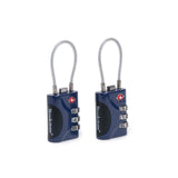 Brookstone Cable Lock - 2 Pack TSA - Approved 3 - Digit Keyless Luggage Travel Lock - Resettable Combination Wire Padlock, Blue