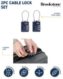 Brookstone Cable Lock - 2 Pack TSA - Approved 3 - Digit Keyless Luggage Travel Lock - Resettable Combination Wire Padlock, Blue