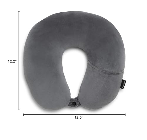 Brookstone Microbead Travel Head and Neck Pillow Lightweight and Plush with Phone or Headphone Pocket, Dark Grey