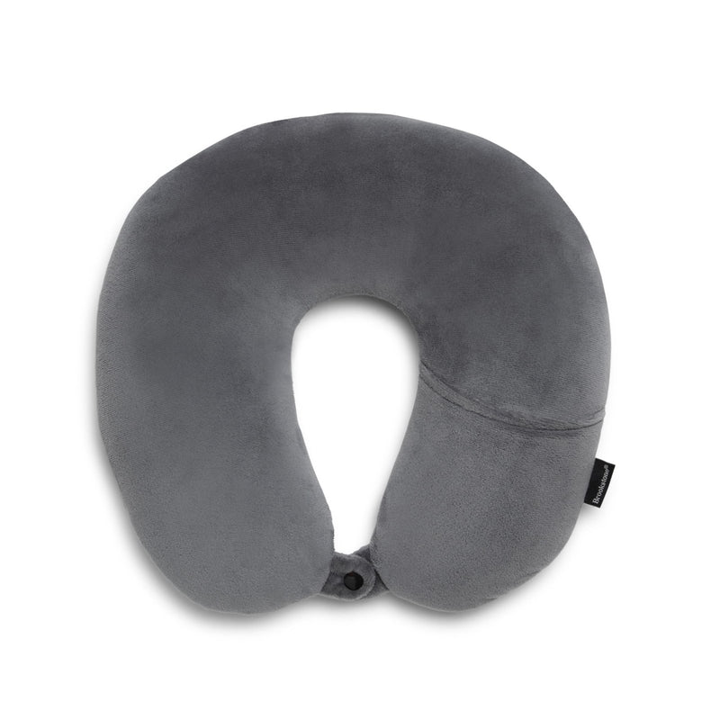 Brookstone Microbead Travel Head and Neck Pillow Lightweight and Plush with Phone or Headphone Pocket, Dark Grey