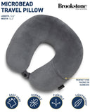 Brookstone Microbead Travel Head and Neck Pillow Lightweight and Plush with Phone or Headphone Pocket, Dark Grey