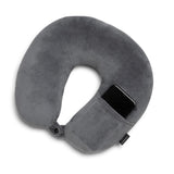 Brookstone Microbead Travel Head and Neck Pillow Lightweight and Plush with Phone or Headphone Pocket, Dark Grey