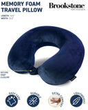 Brookstone Travel Neck Pillow - Lightweight Fleece Casing U - Shaped Stuffable Memory Foam Travel Pillow for Sleeping and Neck Support, Blue