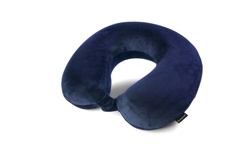 Brookstone Travel Neck Pillow - Lightweight Fleece Casing U - Shaped Stuffable Memory Foam Travel Pillow for Sleeping and Neck Support, Blue